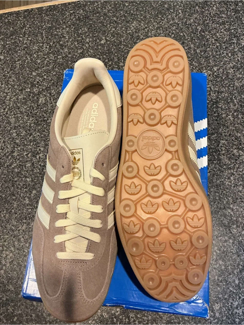 adidas Men’s Gazelle Suede Sneakers - Taupe/Off-White KI2252 style. Size 12.